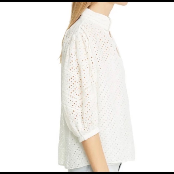 FRAME Cali Puff Sleeve Eyelet Peasant Top XS - Picture 2 of 4